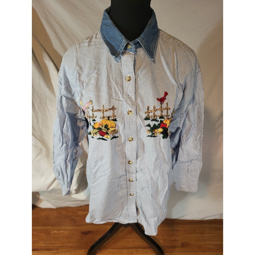 Vintage‎ Womans Westport LTD Long Sleeve Fall Theme Button Up Embroidered...
